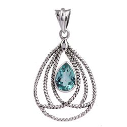 aqua quartz gemstone pendant, 925 sterling silver, whipped pendant, designer jewelry, with free shipping by sjd-p-256d