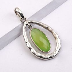 prehnite gemstone pendant, 925 sterling silver, handmade pendant, designer jewelry, with free shipping by sjd-p-284