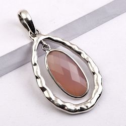 rose quartz pendant, 925 sterling silver, handmade pendant, designer jewelry, with free shipping by sjd-p-284c