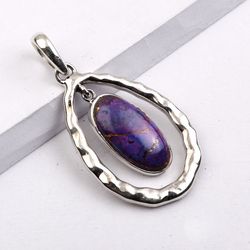 purple turquoise pendant, 925 sterling silver, handmade pendant, designer jewelry, with free shipping by sjd-p-284d