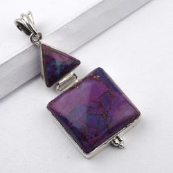 purple turquoise pendant, 925 sterling silver, handmade pendant, designer jewelry, with free shipping by sjd-p-287