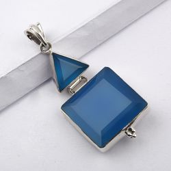 blue chalcedony pendant, 925 sterling silver, handmade pendant, designer jewelry, with free shipping by sjd-p-287b