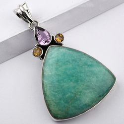 green aventurine, amethyst, 925 sterling silver, handmade pendant, designer jewelry, with free shipping by sjd-p-477