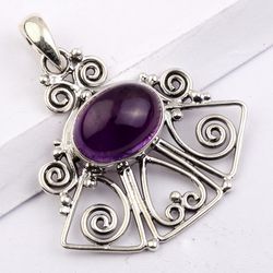 amethyst gemstone, 925 sterling silver, handmade pendant, designer jewelry, with free shipping by sjd-p-485