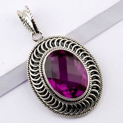 purple quartz gemstone, 925 sterling silver, handmade pendant, designer jewelry, with free shipping by sjd-p-492