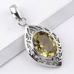 lemon quartz gemstone, 925 sterling silver, handmade pendant, designer jewelry, with free shipping by sjd-p-570