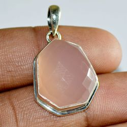 rose quartz gemstone, 925 sterling silver, handmade pendant, designer jewelry, with free shipping by sjd-p-858