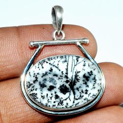 dendrite opal gemstone, 925 sterling silver, handmade pendant, designer jewelry, with free shipping by sjd-p-863
