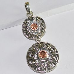 peach topaz gemstone, 925 sterling silver, handmade pendant, designer jewelry, with free shipping by sjd-p-978