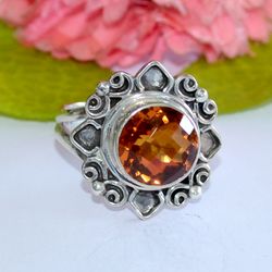 honey quartz gemstone ring, 925 sterling silver ring, designer ring, round shape, statement jewelry, gift for women