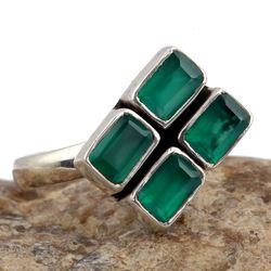 green onyx gemstone ring, 925 sterling silver ring, designer ring, square shape, statement jewelry, gift for women