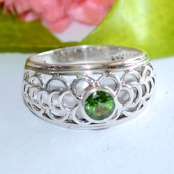 olivine topaz, round shape, gemstone ring, 925 sterling silver ring, designer ring, statement jewelry, gift for women