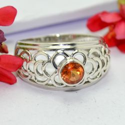 honey topaz, round shape, gemstone ring, 925 sterling silver ring, designer ring, statement jewelry, gift for women