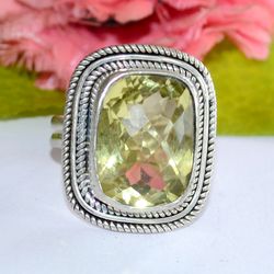 lemon quartz, cushion shape, gemstone ring, 925 sterling silver ring, designer ring, statement jewelry, gift for women