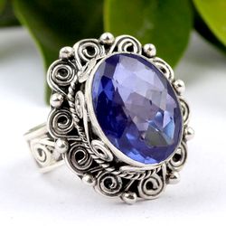 iolite quartz, oval shape, gemstone ring, 925 sterling silver ring, designer ring, statement jewelry, gift for women