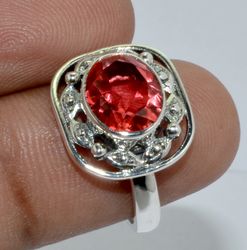 cherry quartz, oval shape, gemstone ring, 925 sterling silver ring, designer ring, statement jewelry, gift for women