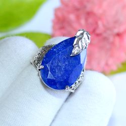 lapis lazuli, pear shape, gemstone ring, 925 sterling silver ring, designer ring, statement jewelry, gift for women
