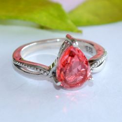 cherry topaz, pear shape, gemstone ring, 925 sterling silver ring, designer ring, statement jewelry, gift for women