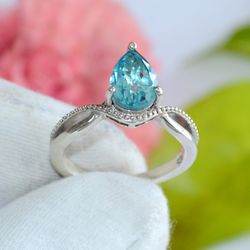 aqua topaz, pear shape, gemstone ring, 925 sterling silver ring, designer ring, statement jewelry, gift for women