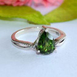 olivine topaz, pear shape, gemstone ring, 925 sterling silver ring, designer ring, statement jewelry, gift for women
