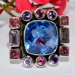 iolite quartz, amethyst, gemstone ring, 925 sterling silver ring, designer ring, statement jewelry, gift for women