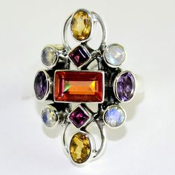 honey quartz, amethyst, gemstone ring, 925 sterling silver ring, designer ring, statement jewelry, gift for women
