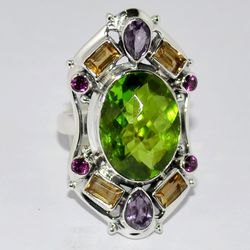 green quartz, citrine, gemstone ring, 925 sterling silver ring, designer ring, statement jewelry, gift for women