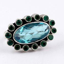 aqua quartz, green onyx gemstone ring, 925 sterling silver ring, designer ring, statement jewelry, gift for mom