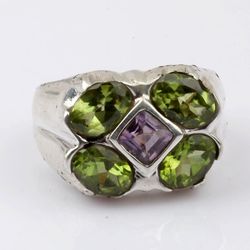amethyst, peridot gemstone ring, 925 sterling silver ring, designer ring, statement jewelry, gift for mom