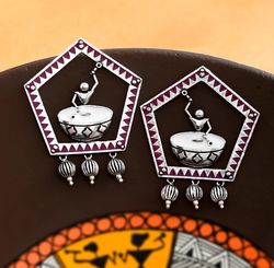 pink enamel fashion earrings stud silver brass with gemstone tribal art earrings jewelry, gift for women's - er-04