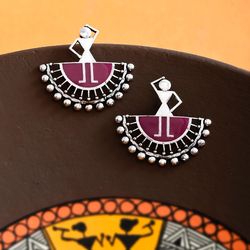 pink enamel fashion earrings stud silver brass with gemstone tribal art earrings jewelry, gift for women's - er-05