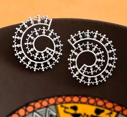 plain oxidized fashion jhumki earrings stud silver brass with tribal art earrings jewelry, gift for women's - er-07