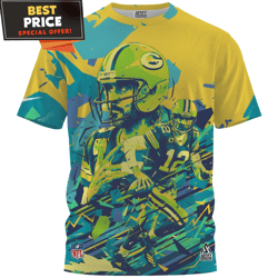 aaron rodgers x green bay packers retro fullprinted tshirt, gifts for packers fans  best personalized gift