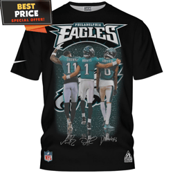 aj brown, jalen hurts, devonta smith x philadelphia eagles vintage signed tshirt, nfl eagles gifts  best