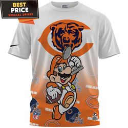 chicago bears x mario champions cup 3d tshirt, chicago bears fan gift ideas  best personalized gift  unique gifts idea