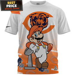 chicago bears x mario champions cup fullprinted tshirt, chicago bears gifts for men  best personalized gift  unique gift