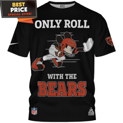 chicago bears x mickey only roll with the bears tshirt, chicago bears fan gifts  best personalized gift  unique gifts id