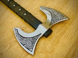 custom double head hand forged viking axe with carbon steel handmade hatchet 20