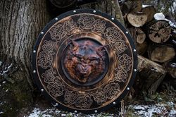 viking shield, wolf shield,viking wall decor, wood wall art, handmade home decor, fathers day gift for him, handmade