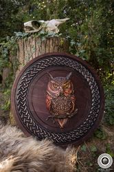 viking shield, owl shield, viking wall decor, wood wall art, handmade home decor