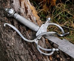 hand forged damascus steel rapier sword with leather sheath, medieval sword, best wedding gift for him, master swords