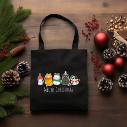 cute christmas tote bag meowy christmas, cat mom gifts, kids christmas gift, christmas canvas bag, xmas accessories