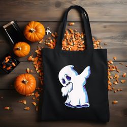 dabbing ghost tote bag trendy dance move, spooky ghost canvas bag, halloween vibes shoulder bag, halloween accessories