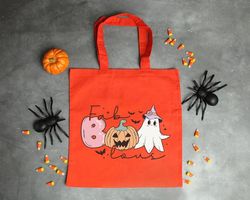 fabboolous tote bag halloween season shoulder bag, autumn canvas bag, grinning pumpkin ghost, halloween gift bag