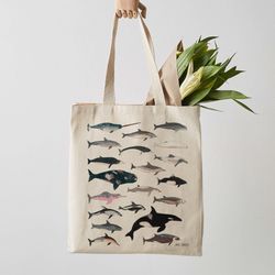 tote bag canvas tote bag, whale, dolphin, fair trade, cetacean, whale print, whale art, weekender bag, shoulder bag