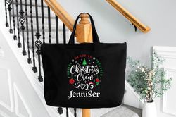 custom name christmas crew toe bags santas gift bags, gift for mom, gift for friends totes, christmas present totes