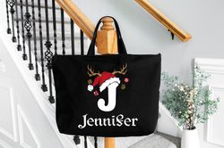 custom name christmas toe bags santas gift bags, gift for mom, gift for friends totes, christmas present totes