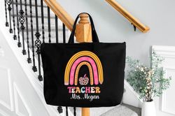 personalized teacher rainbow tote bag teacher gifts, end of school gift, teacher tote bag, custom teacher bag
