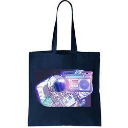 retro astronaut galazy boombox tote bag