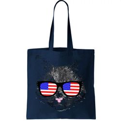 USA Cat Wearing American Flag Glasses Tote Bag